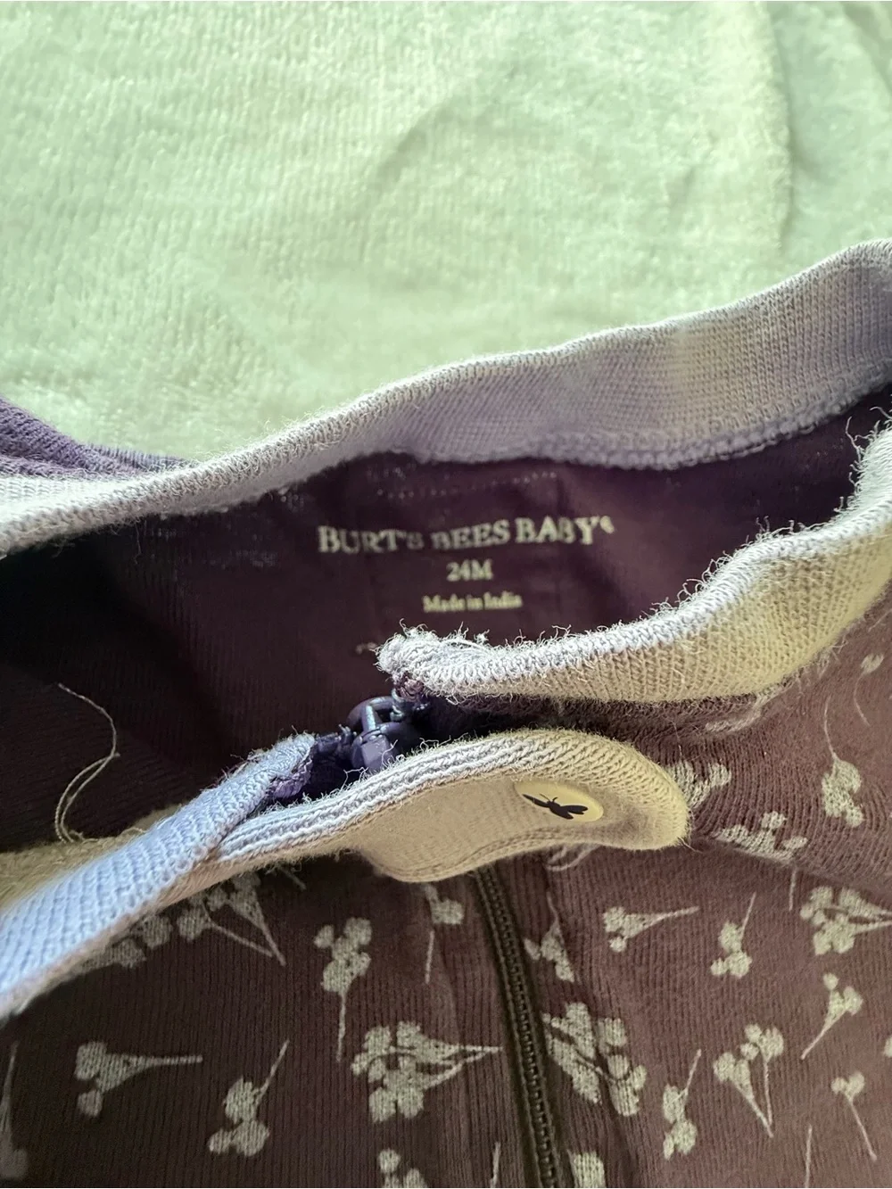 2 piece Burt’s Bees Kids One-Piece Footed Pajama - Purple and Moose Print - 12M